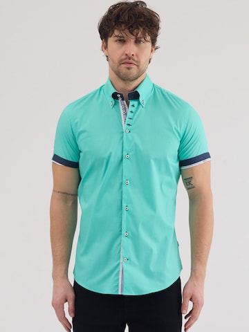 7Camicie Slim fit Zakelijk overhemd 'Roma Iconic Poplin Stretch Man Shirt Short Sleeve Green' in Groen