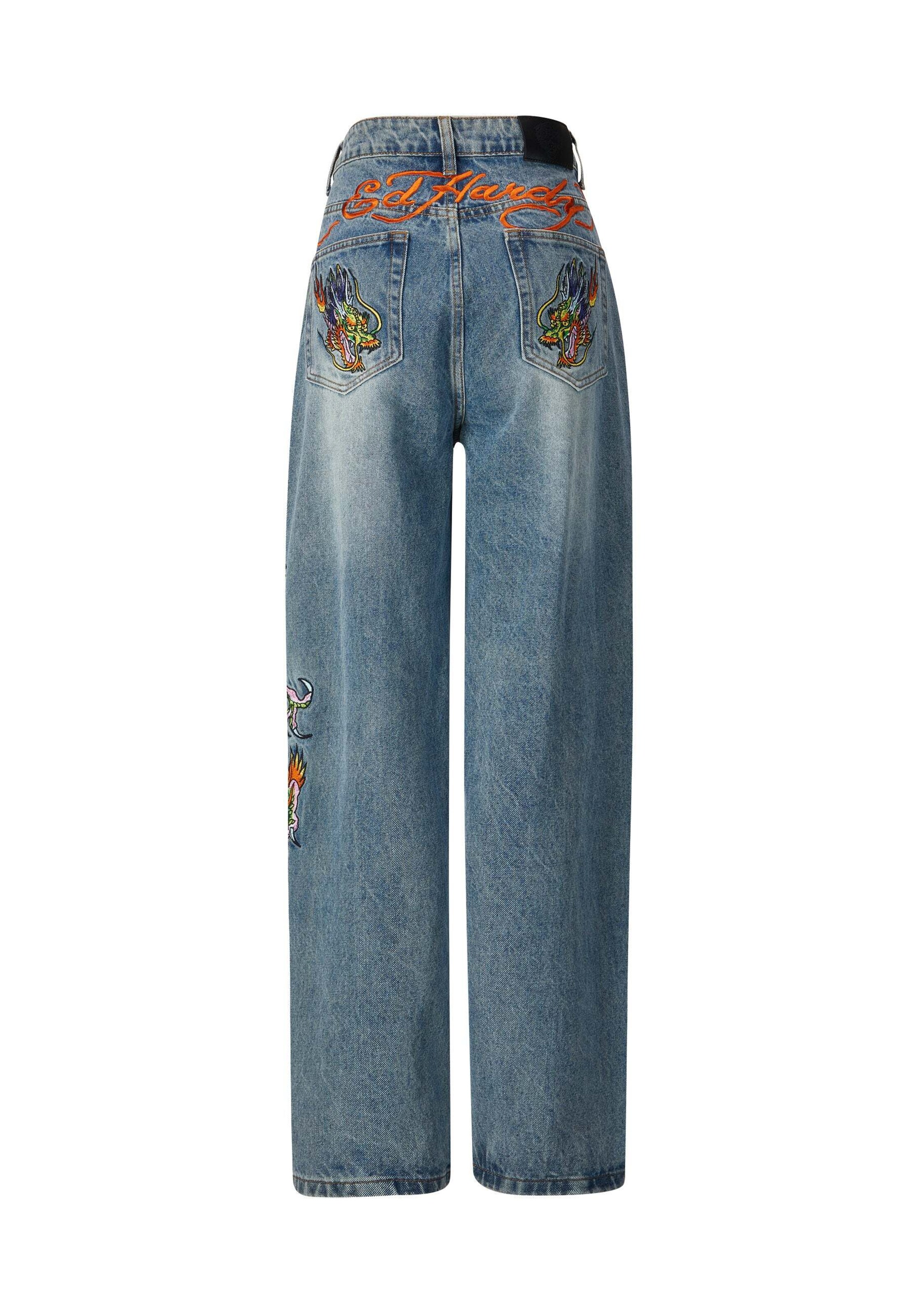 Loosefit Jean 'Crawling Dragon' Ed Hardy en bleu