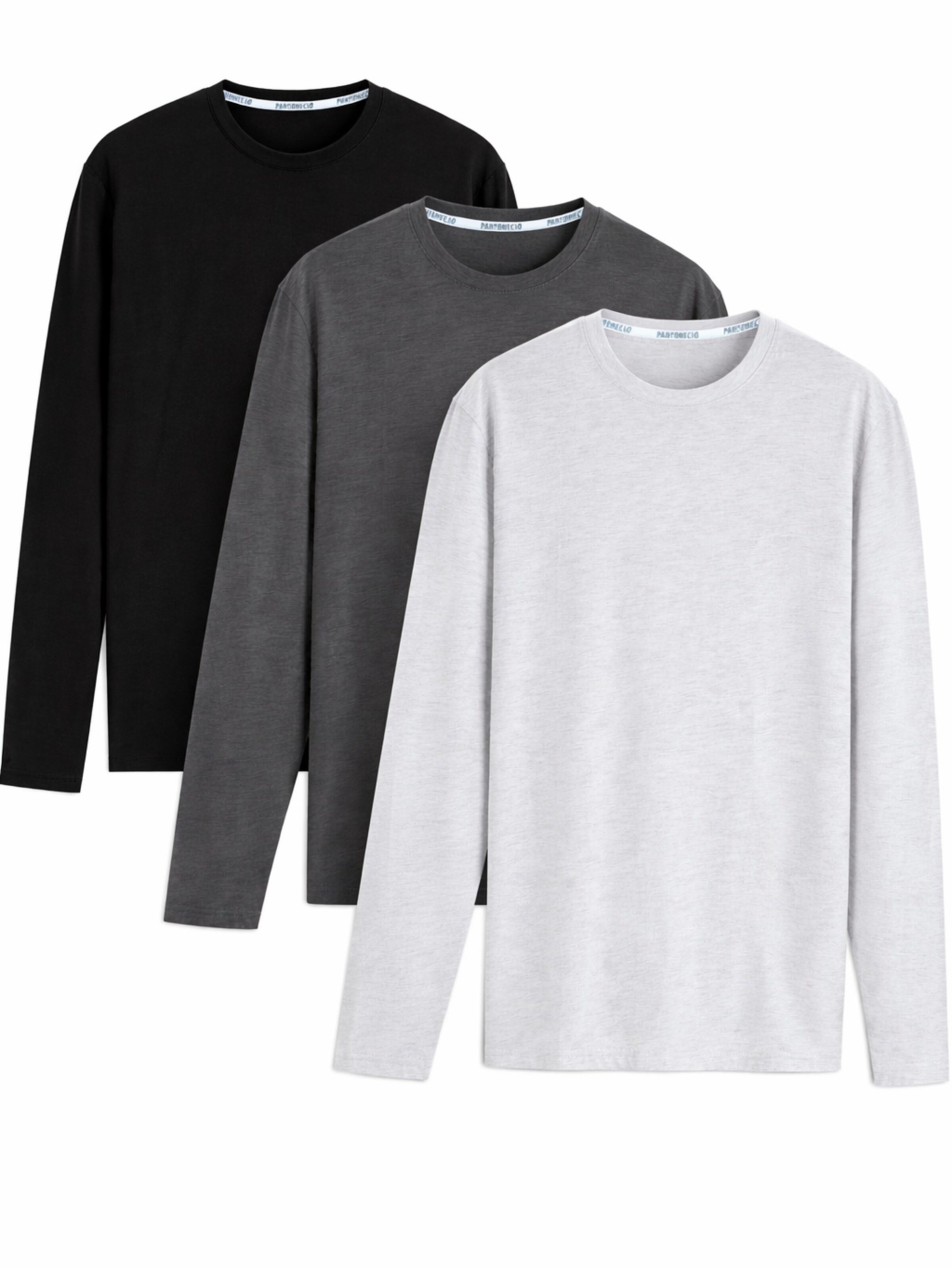 PANTONECLO Shirt 'Pantoneclo Men’s Crew Neck Long Sleeve T-Shirt- 3 PCS' in Light grey / Dark grey / Black, Item view