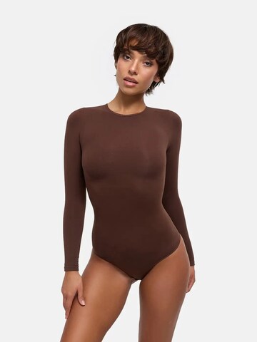 cfab - Body moldeador 'Clean Longsleeve Crewneck Sculpting Bodysuit with String' en marrón