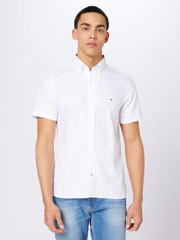 TOMMY HILFIGER Slim fit Button Up Shirt 'Dobby' in White: front