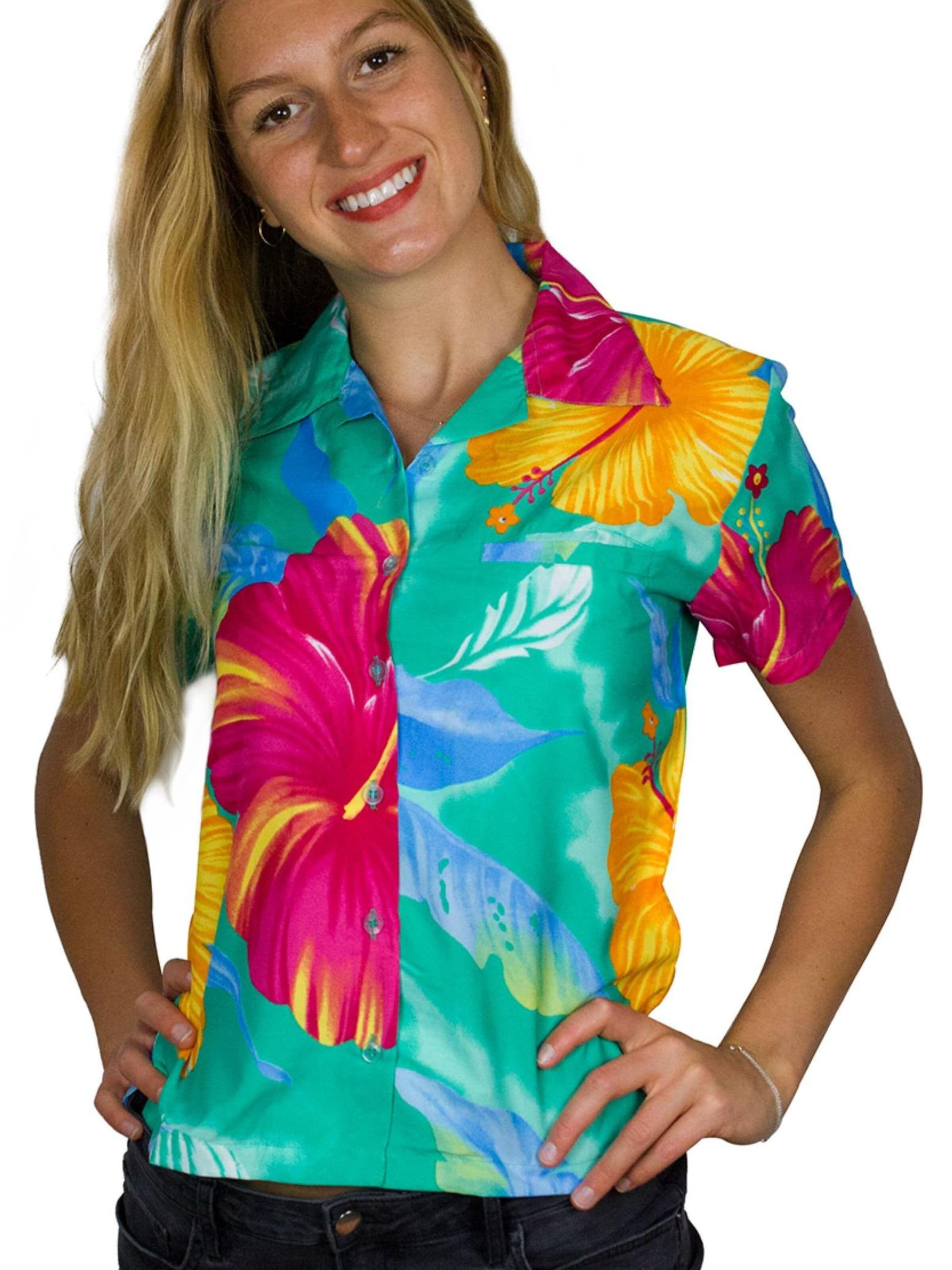 King Kameha Bluse 'Big Flower'‌‌ in Blau: Vorderseite