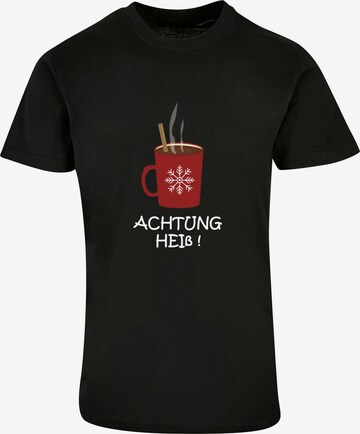 Merchcode Shirt 'Achtung heiss' in Zwart: voorkant