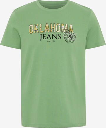 Oklahoma Jeans T-Shirt ' mit Label-Print im City-Map-Look ' in Grün: predná strana