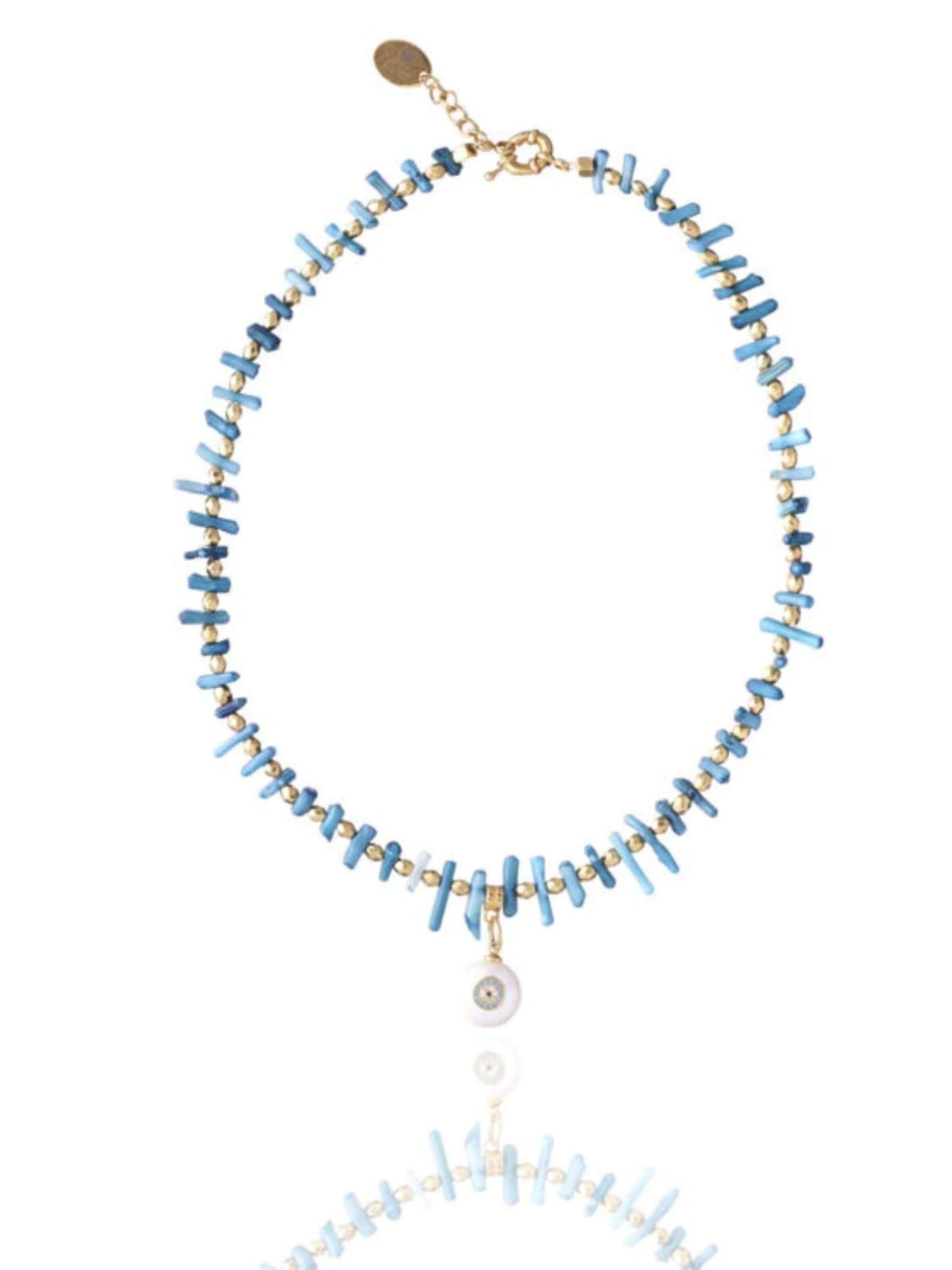 THE GEM STORIES JEWELRY Αλυσίδα 'Turquoise Branch Necklace with Eye Element' σε μπλε: μπροστά