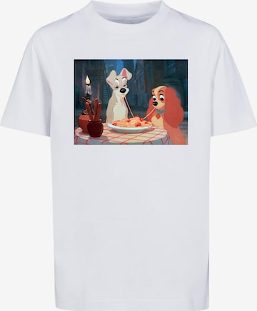 ABSOLUTE CULT T-Shirt 'Lady And The Tramp - Spaghetti Photo' in Weiß: predná strana