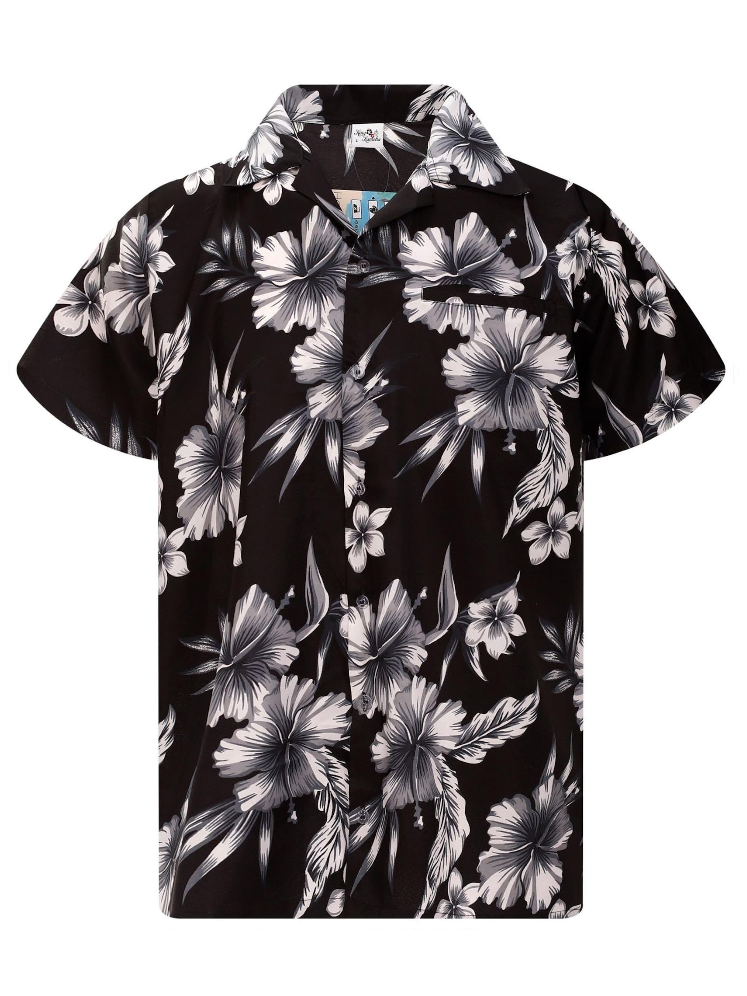 King Kameha Shirt 'Mono Flowers' in Grijs: voorkant