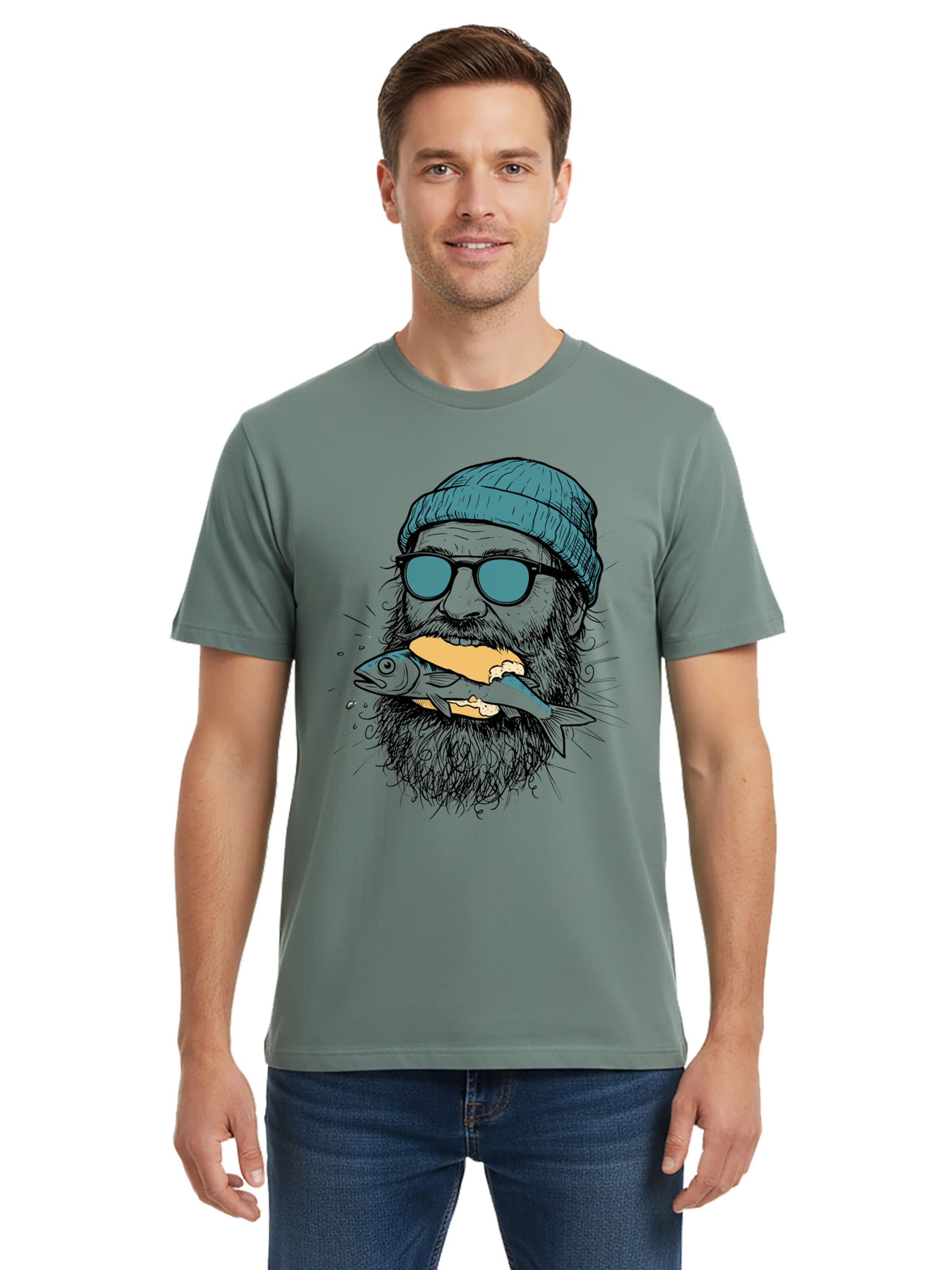 karlskopf Shirt 'FISCHFUTTER' in Green