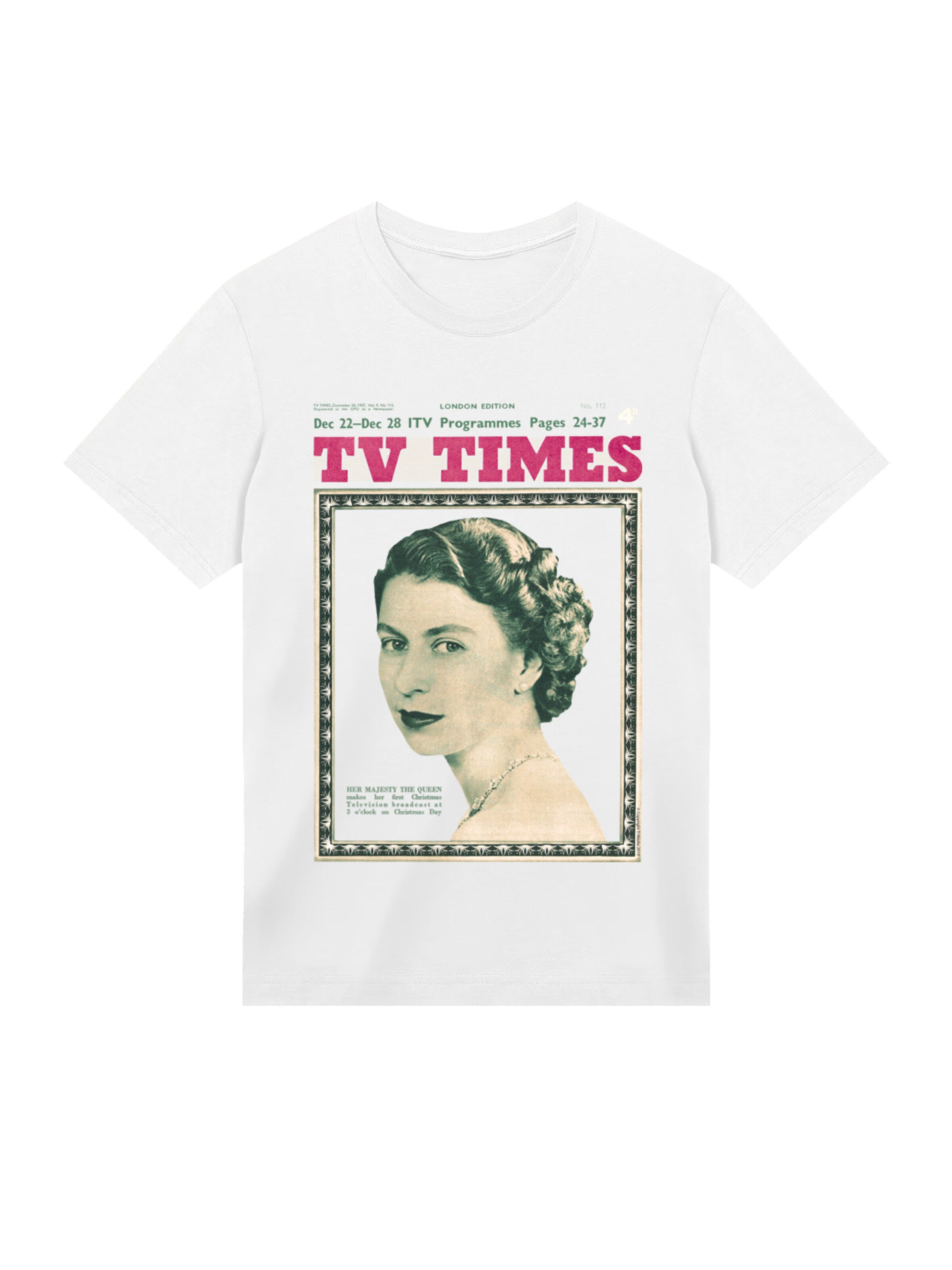 F4NT4STIC Shirt 'TV Times Queen Elizabeth II 1957 Cover' in White: front