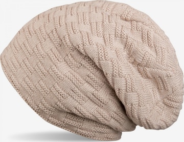 styleBREAKER Mütze 'Feinstrick Beanie mit Flecht Muster und Teddyfleece' in Beige: Vorderseite