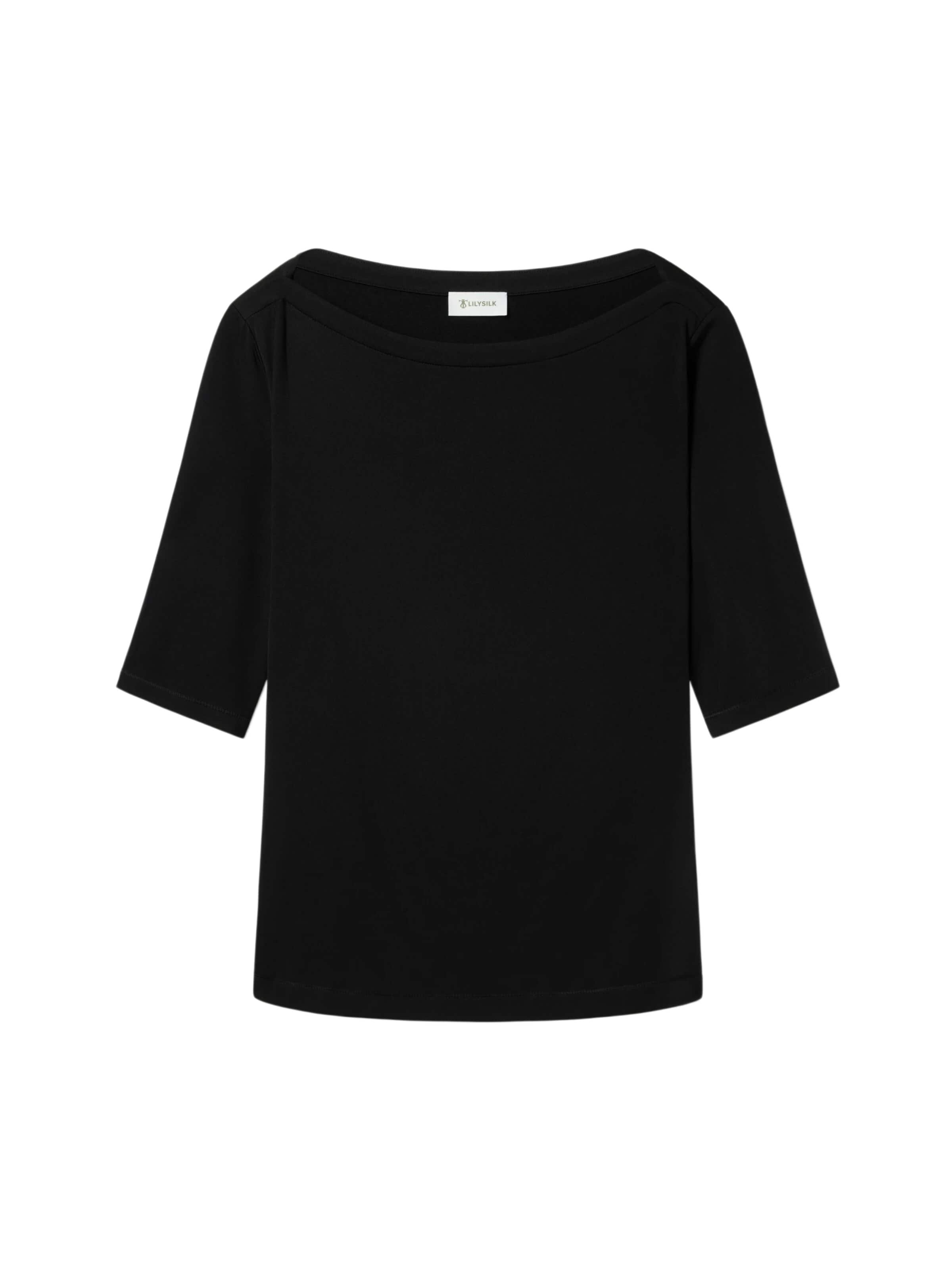 Lilysilk Shirt 'Seide Breeze Jersey V-Ausschnitt Basic T-Shirt' in Zwart: voorkant
