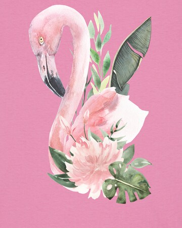Maglietta 'Flamingo mit Blumen' di Watapparel in rosa