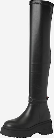 Tommy Jeans Over the Knee Boots in Black: front
