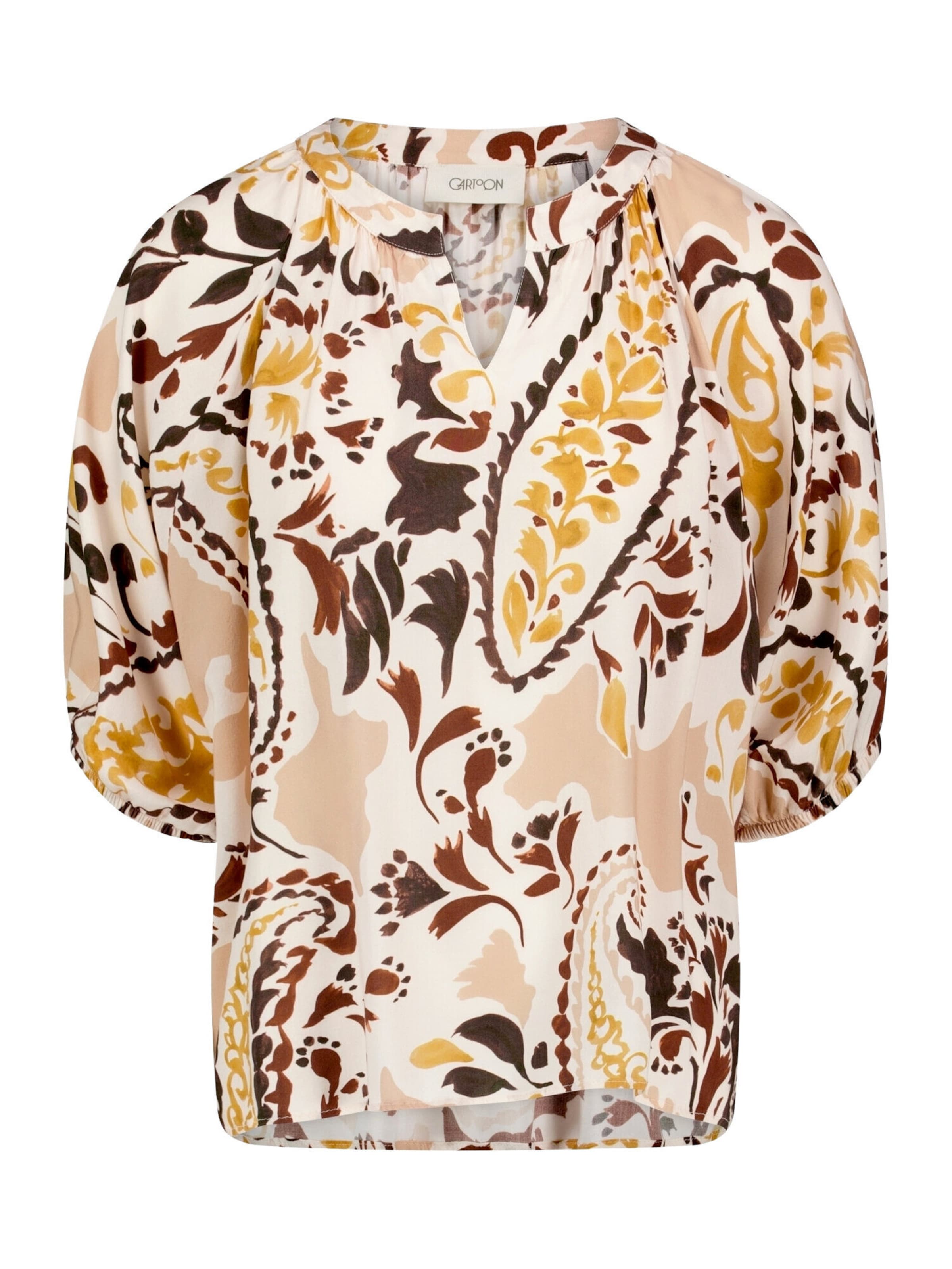 Cartoon Casual-Bluse mit Raffung in Gelb: Vorderseite