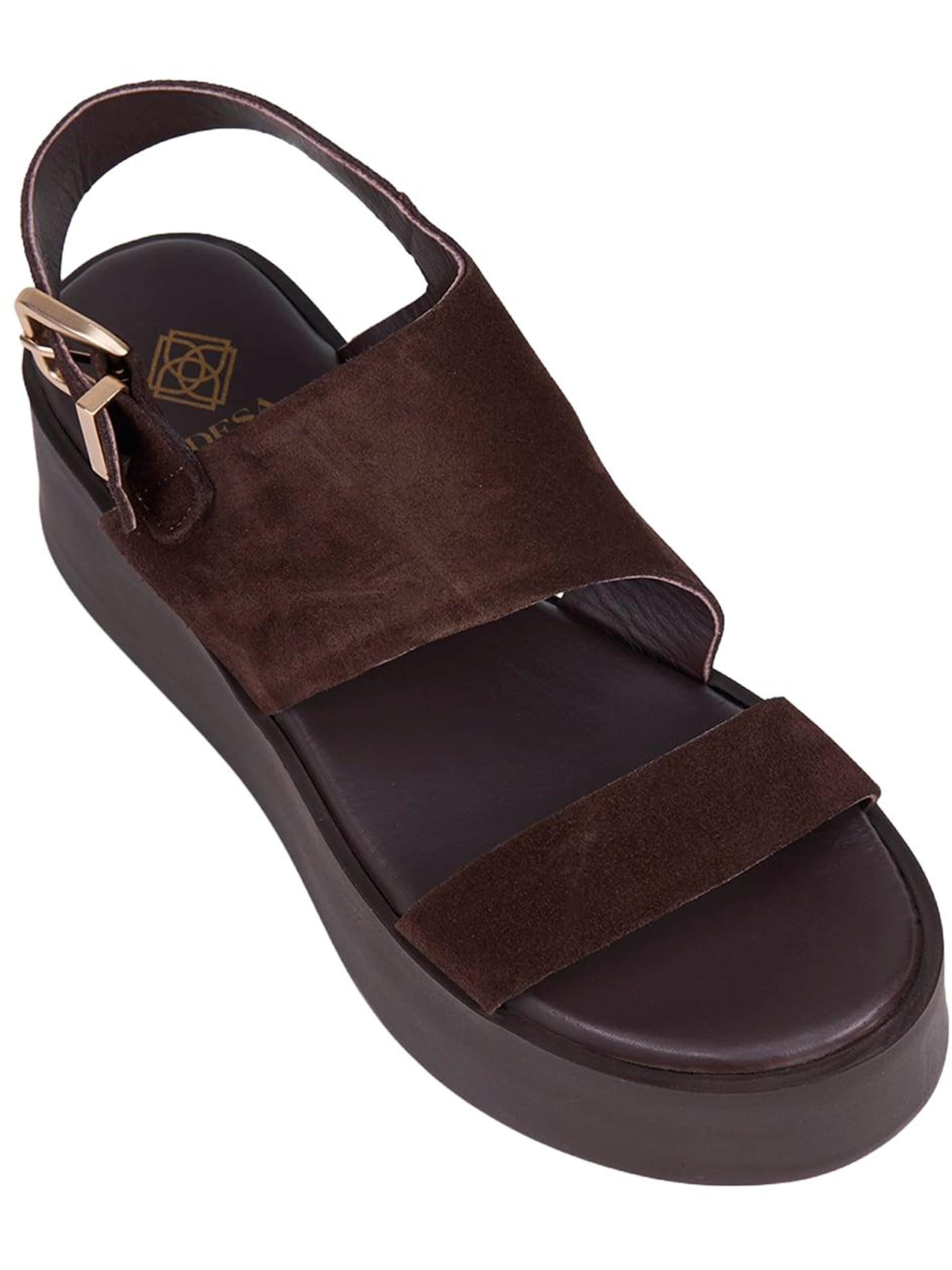Desa T-bar sandals 'Keilsandalen' in Brown: front