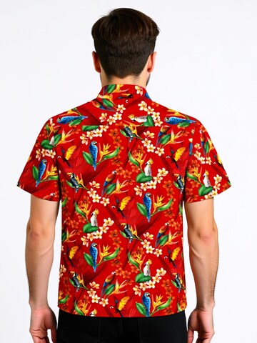 Hawaiihemdshop.de Regularny krój Koszula 'Hawaiihemd "Flower Parrots"' w kolorze czerwony