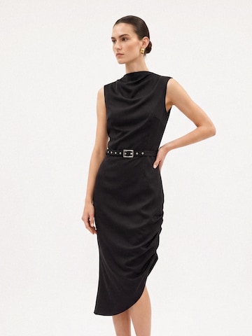 AVENUE N°29 Dress 'Cowl Neckline Asymmetric Midi Dress' in Black