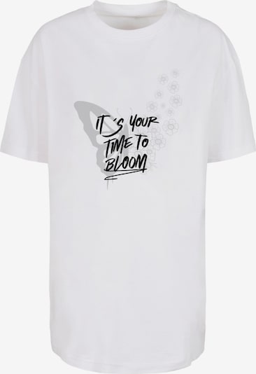 Merchcode T-Shirt 'It´s Your Time To Bloom' in grau / schwarz / weiß, Produktansicht