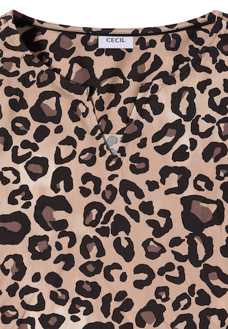 CECIL Midi-Kleid mit Split Neck und Leo-Print in Beige