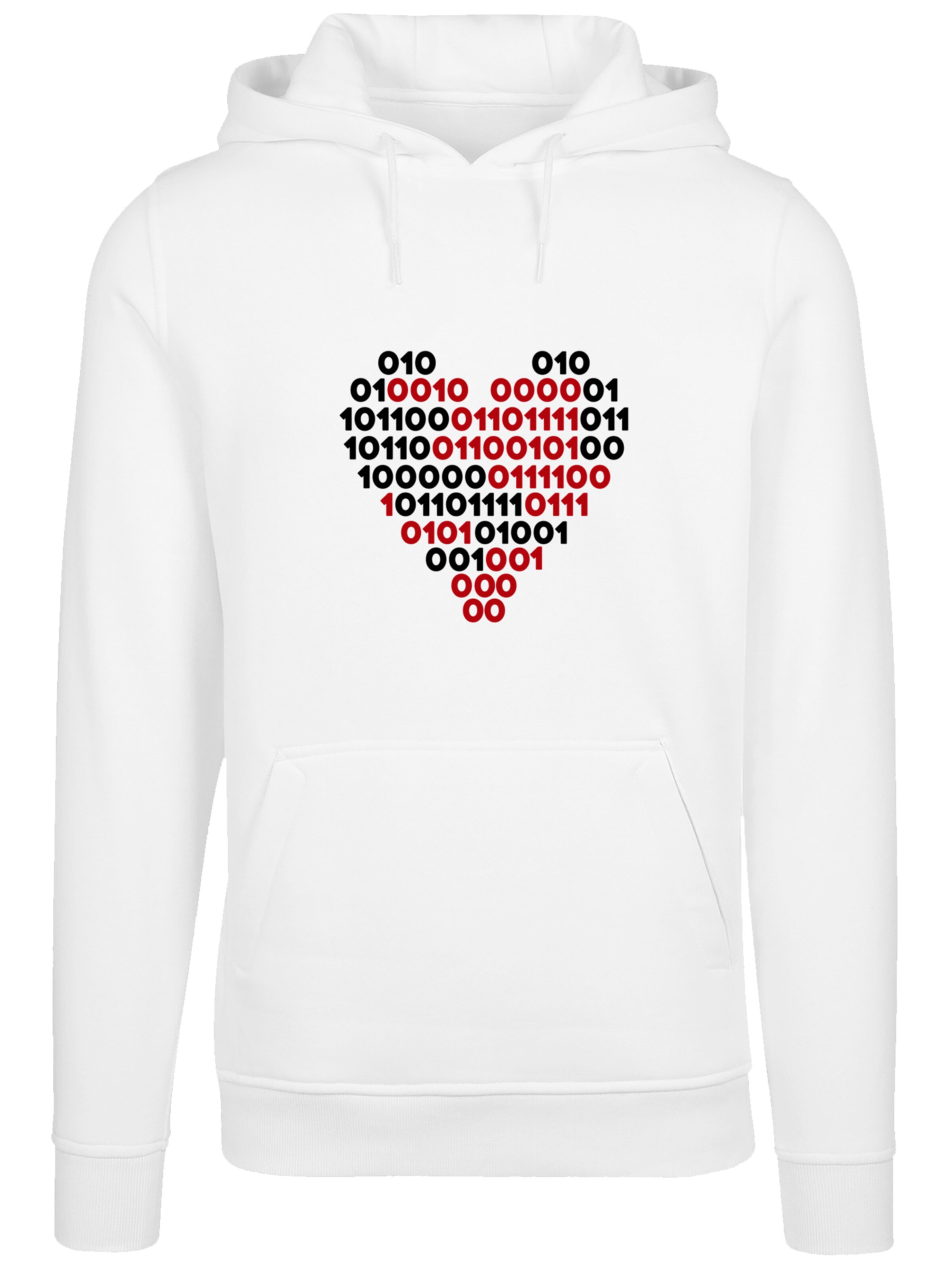 F4NT4STIC Sweatshirt 'I Love You 01001001 Binary Code Herz Valentinstag' in Weiß: Vorderseite
