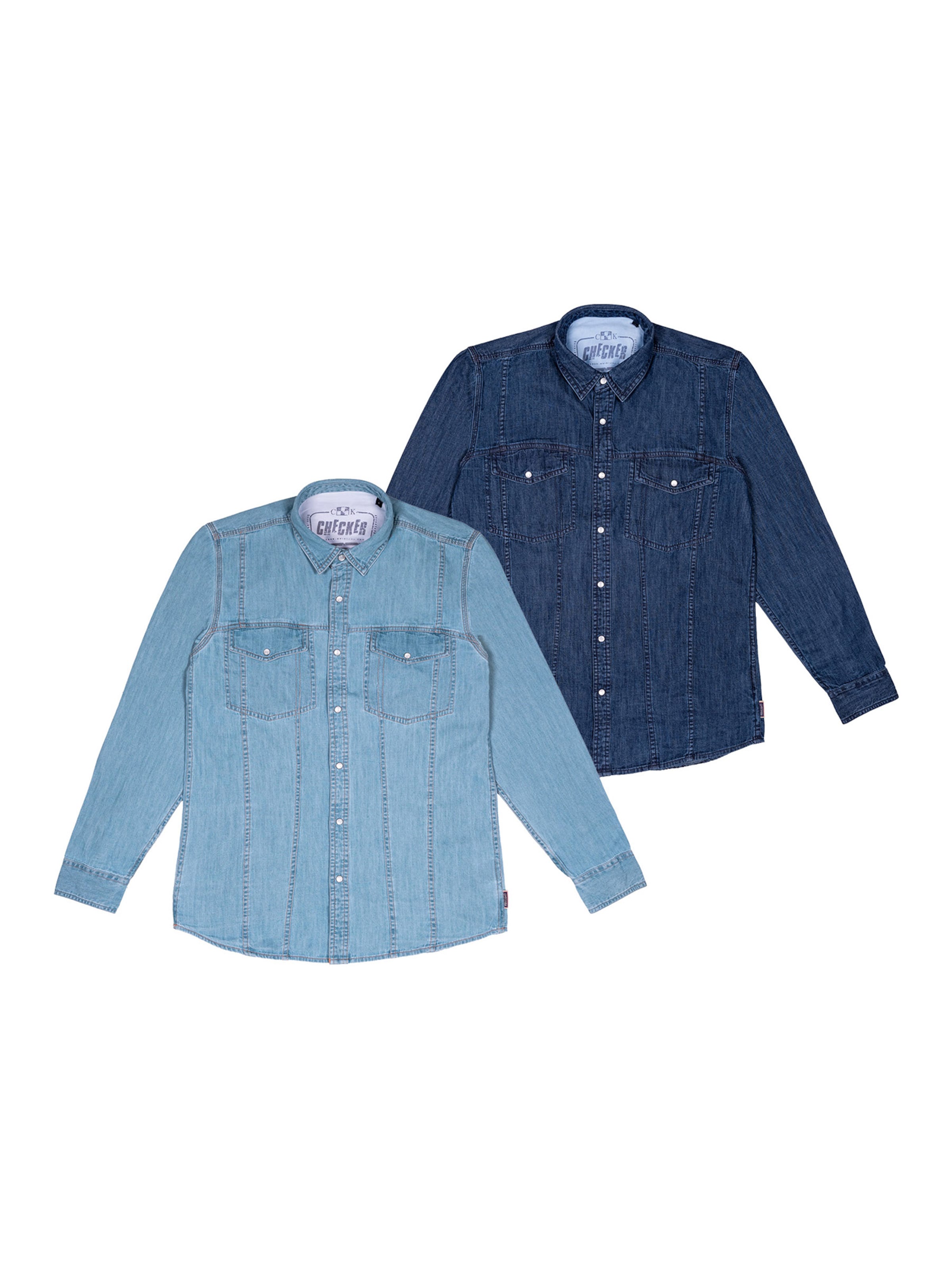 Checker Regular Fit Hemd ' Dynasty Denim ' in Blau: Vorderseite