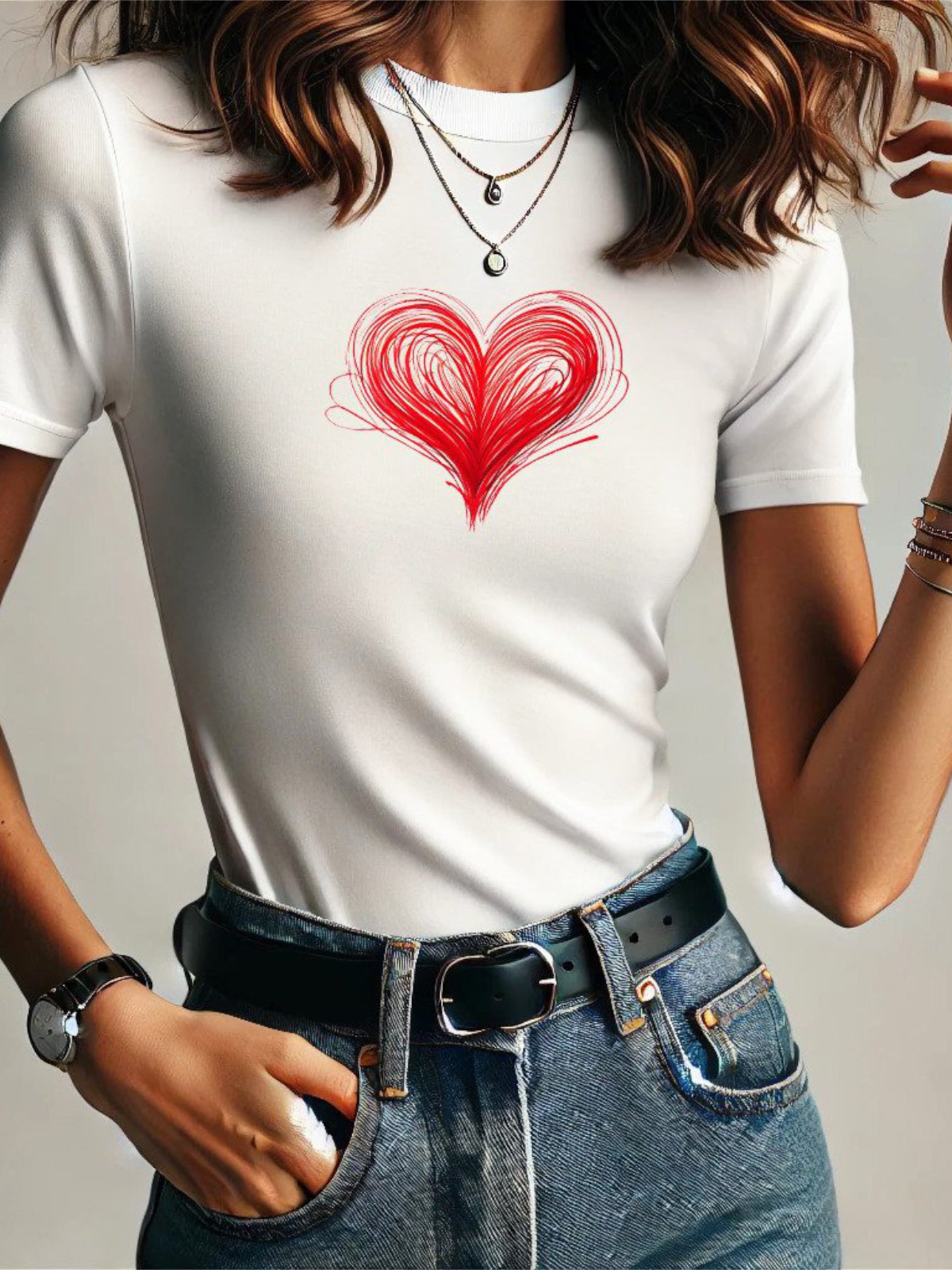 RMK Shirt 'Basic Rundhals Herz' in White