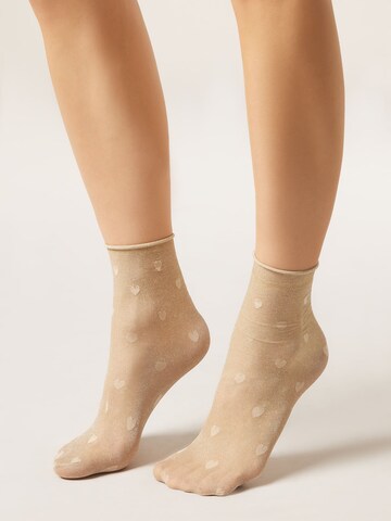 CALZEDONIA Socks 'GLITTER & HEARTS' in Beige: front