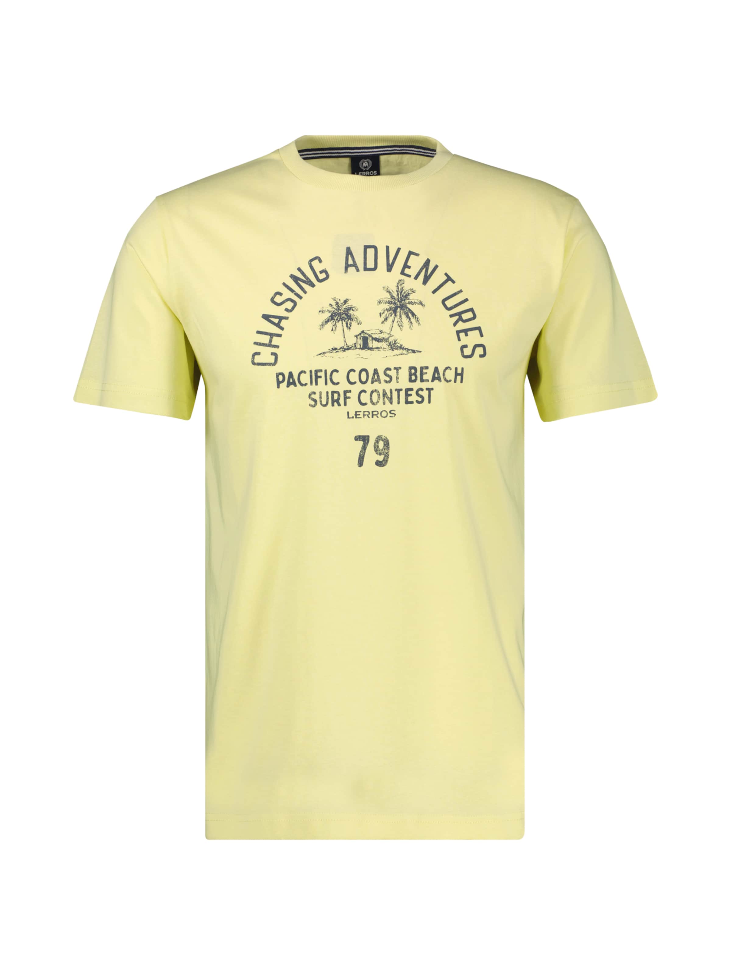 LERROS T-Shirt mit O-Neck aus softer Baumwolle mit Summervibe-Print in Gelb: Vorderseite
