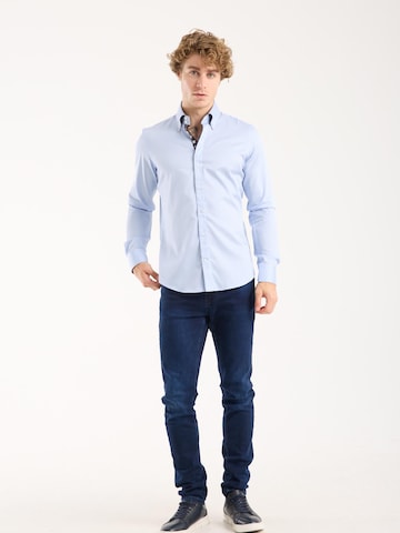 Slim fit Camicia 'Roma Iconic Satin Man Shirt Grey' di 7Camicie in blu