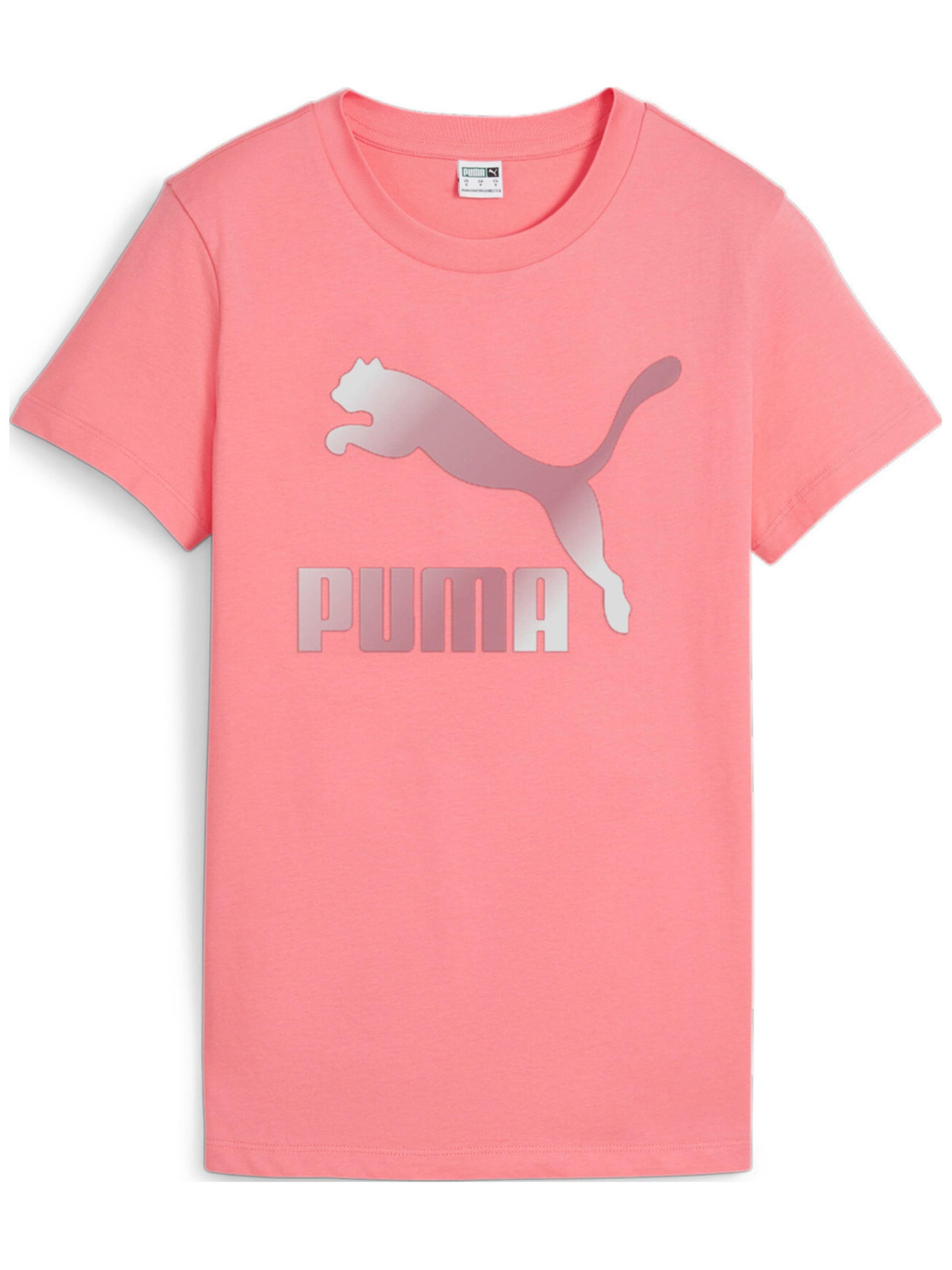 PUMA - Camiseta 'Puma Classics Shiny Logo Tee S' en rosa: frente