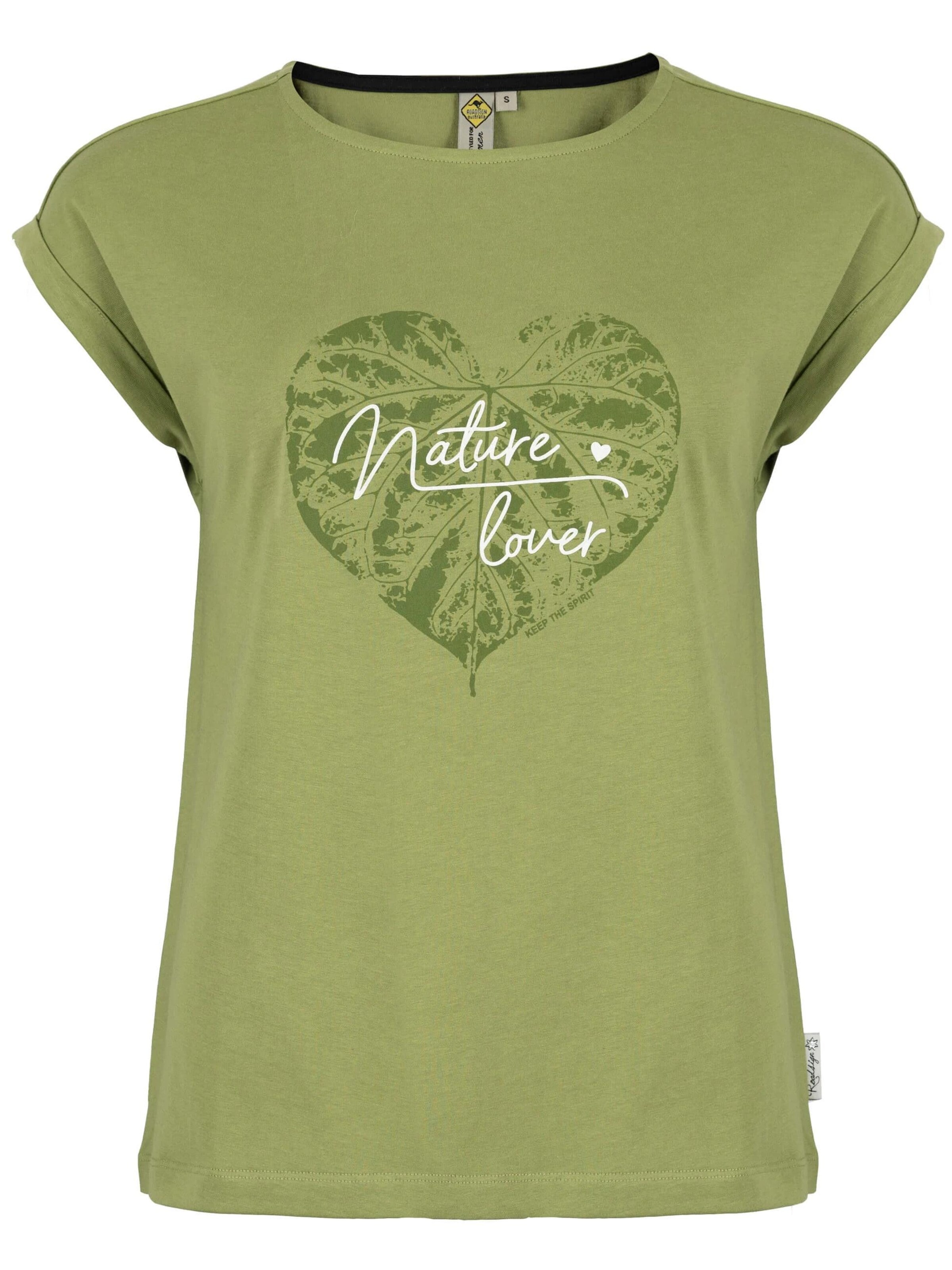 ROADSIGN australia Shirt 'T-Shirt Kiwi mit Frontprint & U-Boot-Ausschnitt' in Green: front