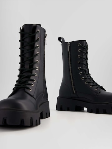 Bershka Lace-Up Boots in Black
