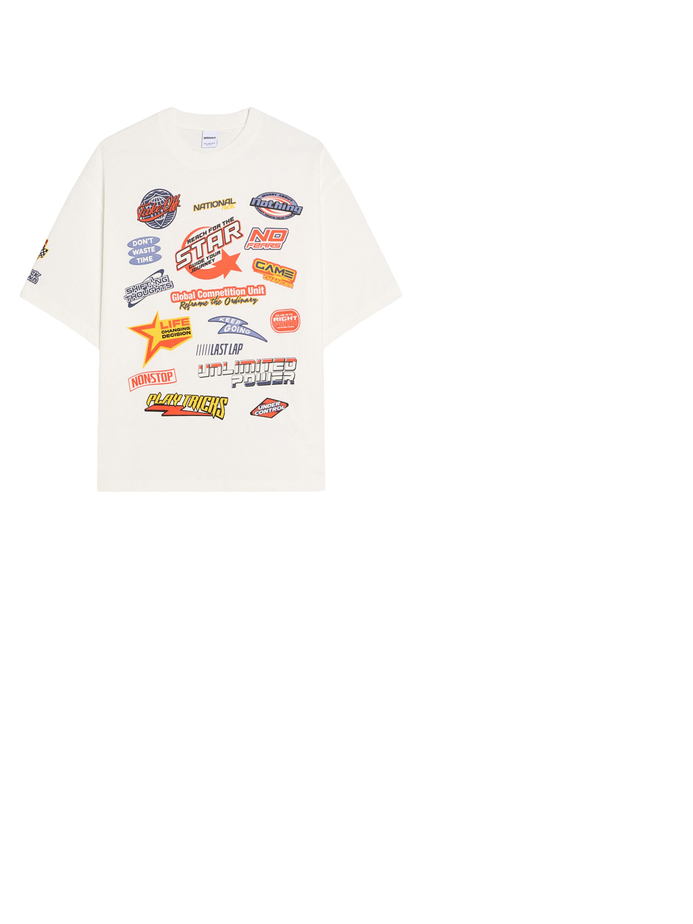 Bershka Tričko 'RACING' - Biela: predná strana