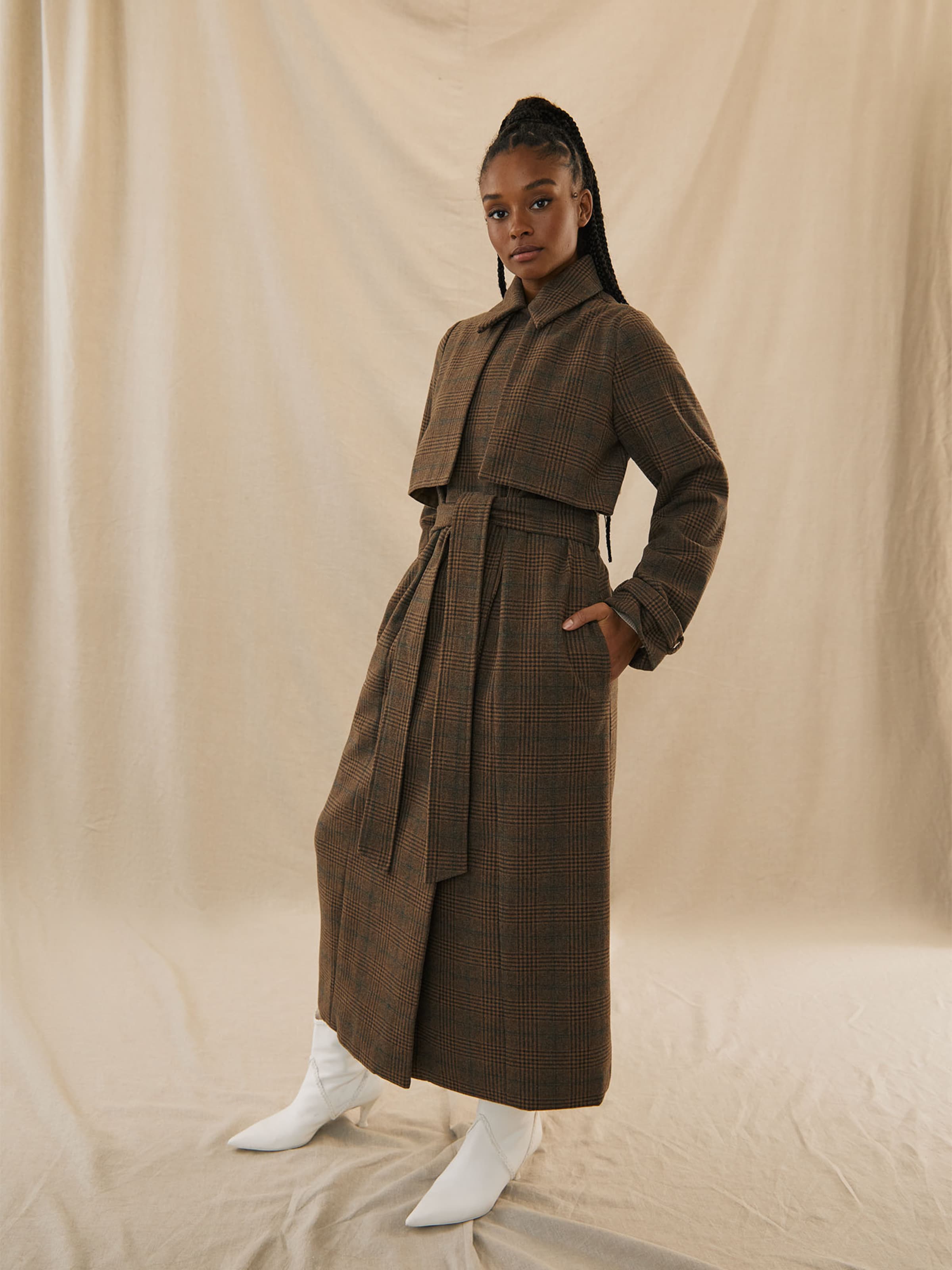 Kendall for ABOUT YOU Between-Seasons Coat 'Remi' in Dark Brown