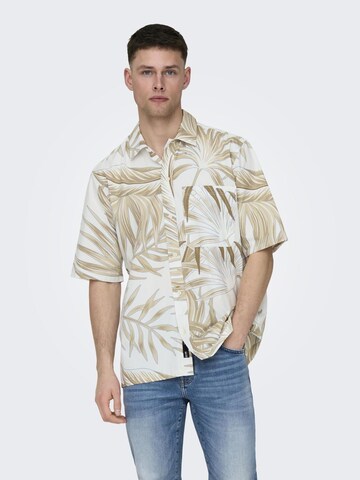 Only & Sons Comfort fit Button Up Shirt in Beige: front