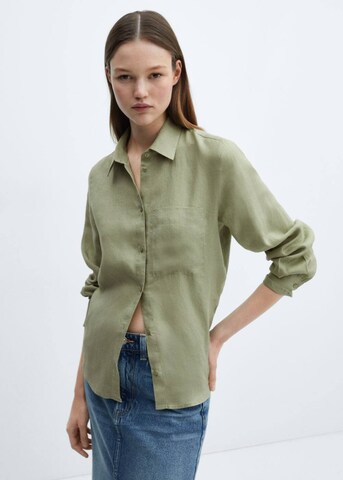 MANGO Blouse 'Lino' in Groen: voorkant