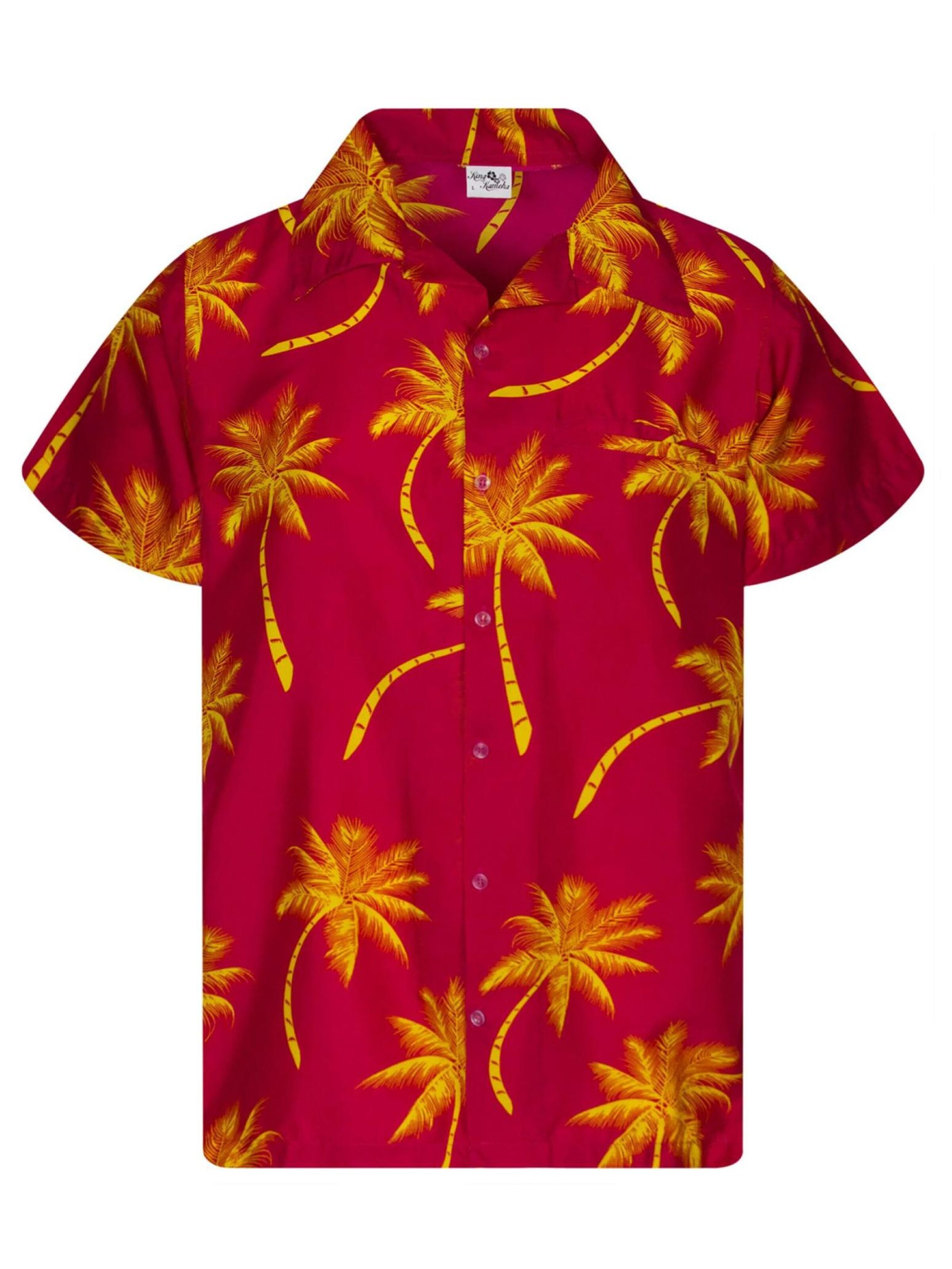 King Kameha Shirt 'Palmshadow' in Yellow: front