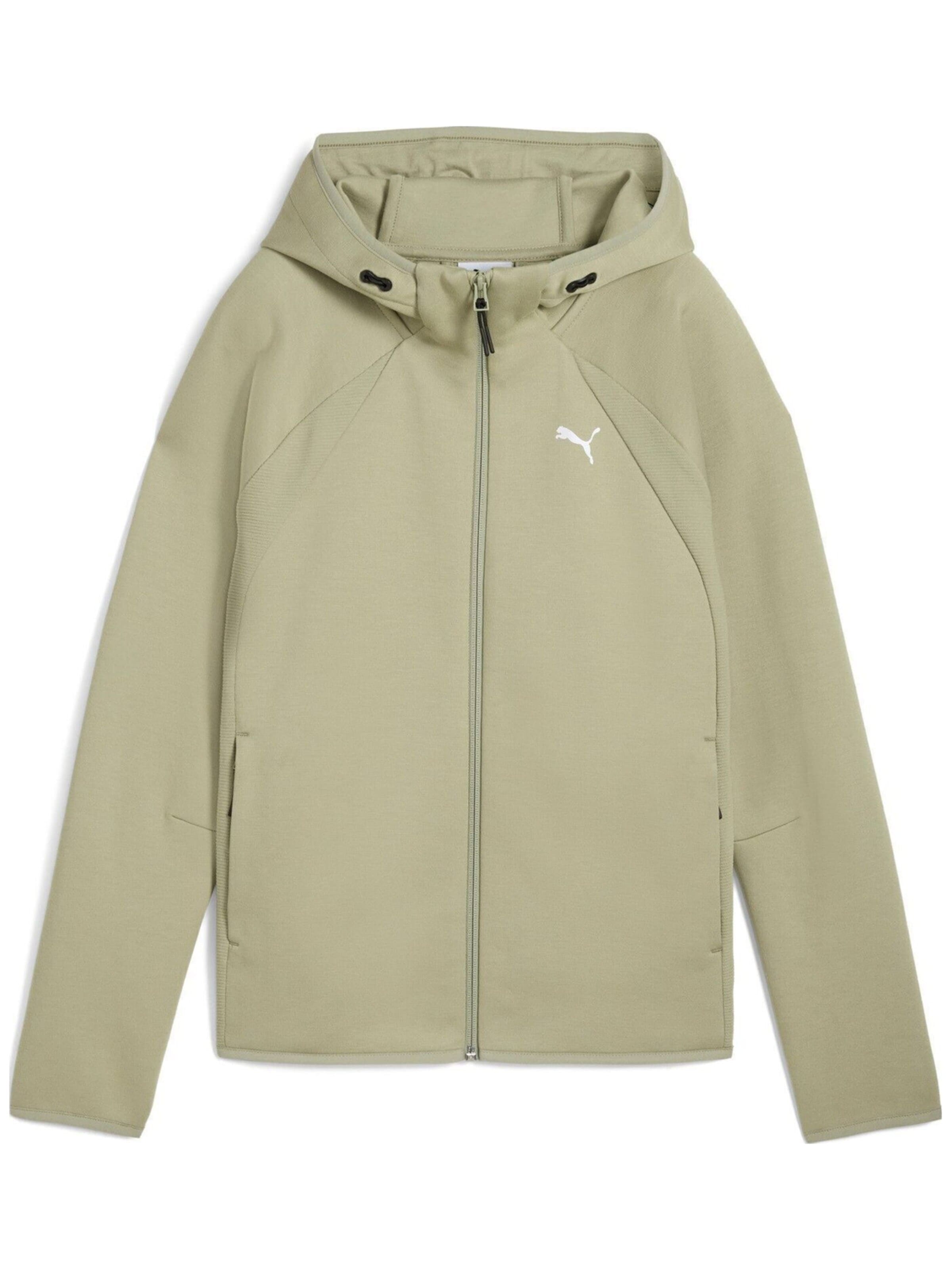 PUMA - Chaqueta deportiva 'Puma Evostripe Full-zip Hoodie Dk' en beige: frente