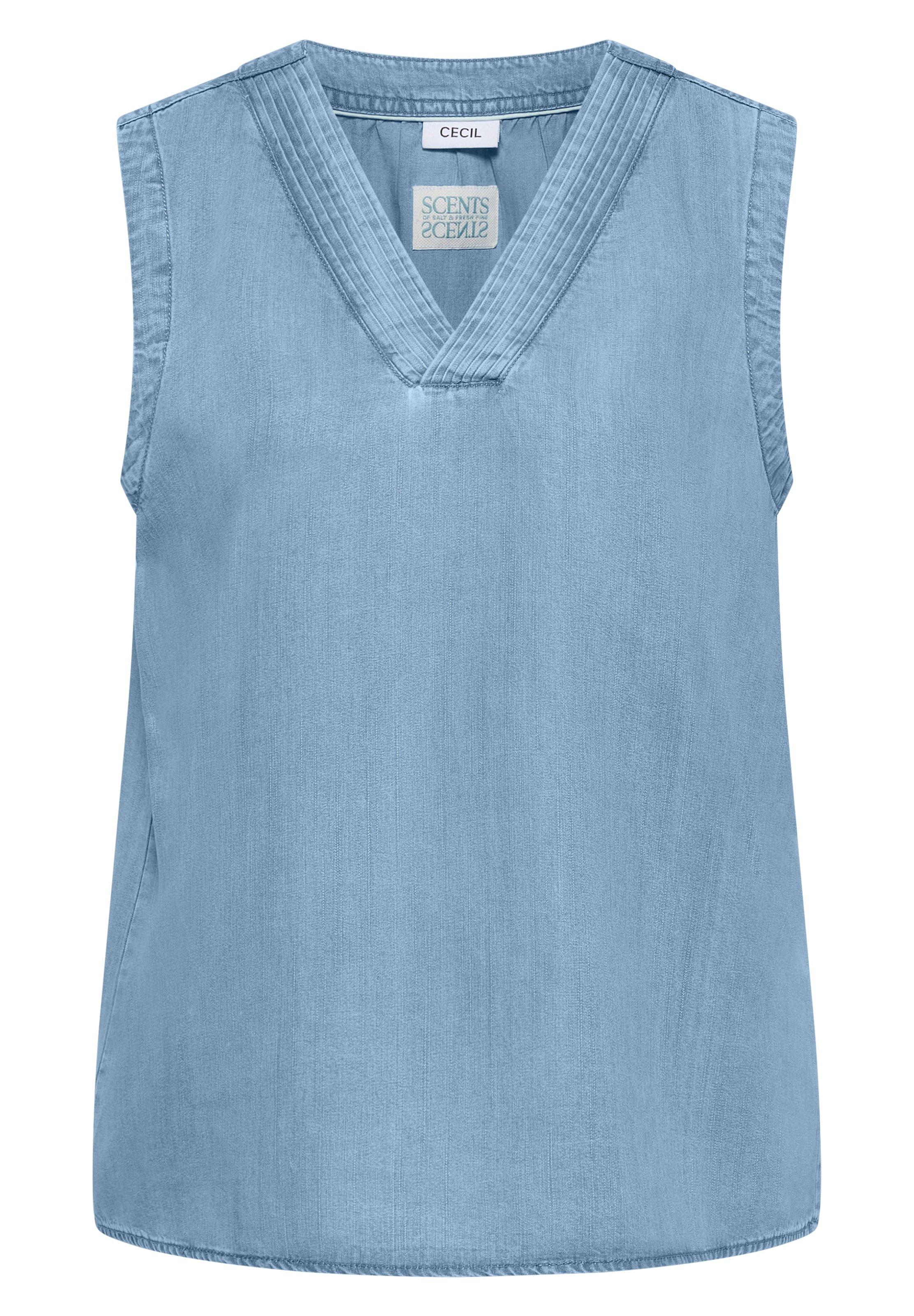 CECIL Blusentop im Denim-Look mit V-Neck in L in blue denim, Produktansicht