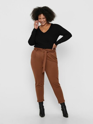 ONLY Carmakoma Tapered Pleat-Front Pants in Brown