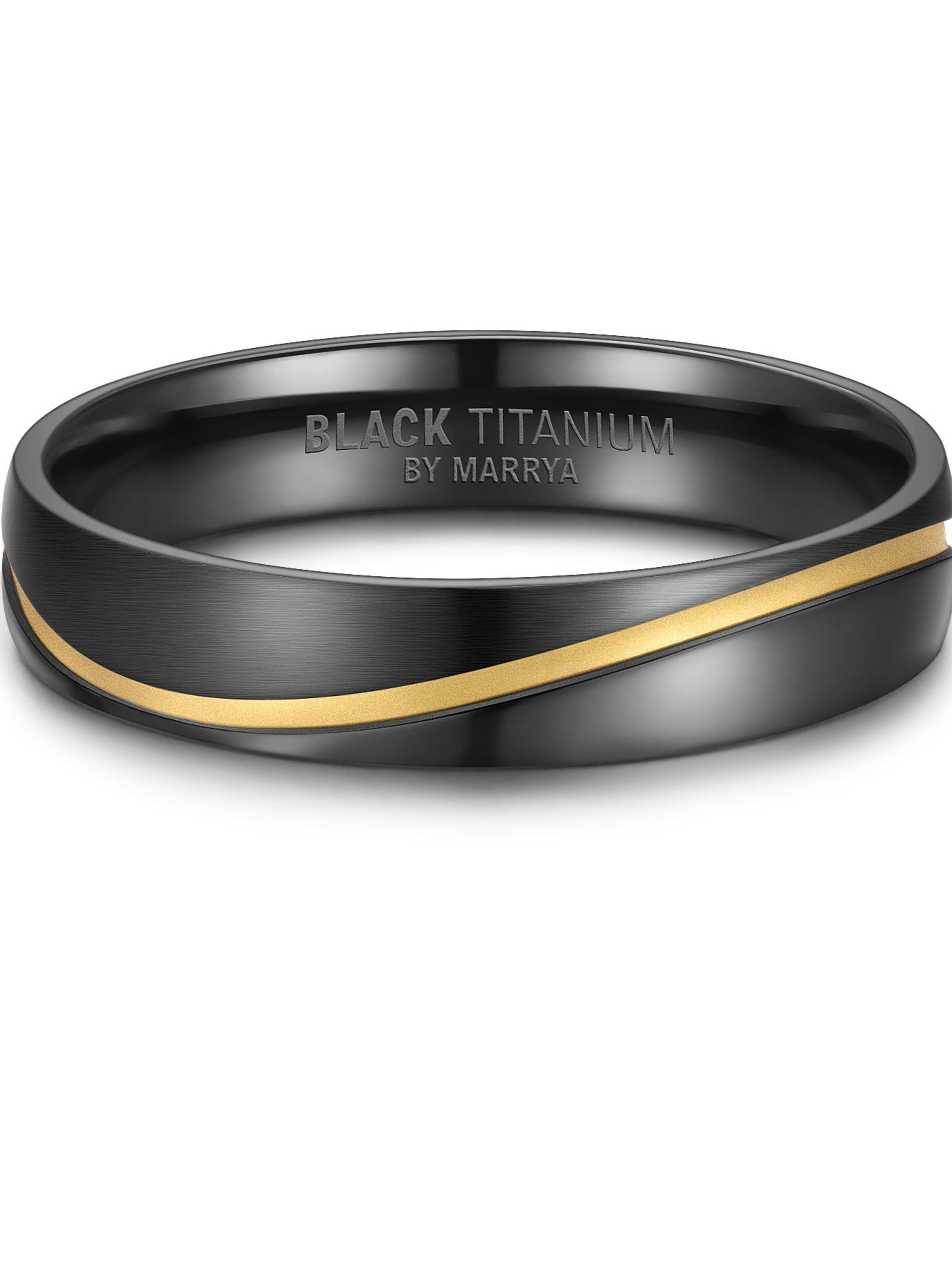 Anello 'MARRYA Ehering BT-01 aus Black Titanium – Schwarz, gelbgold plattiert' di MARRYA in grigio