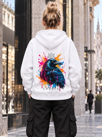 LUNØIR Studio Mikina 'Tropical Riot – Neon Raven' – bílá