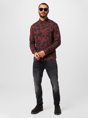 HUGO Red Slim fit Button Up Shirt 'Ermo' in Brown