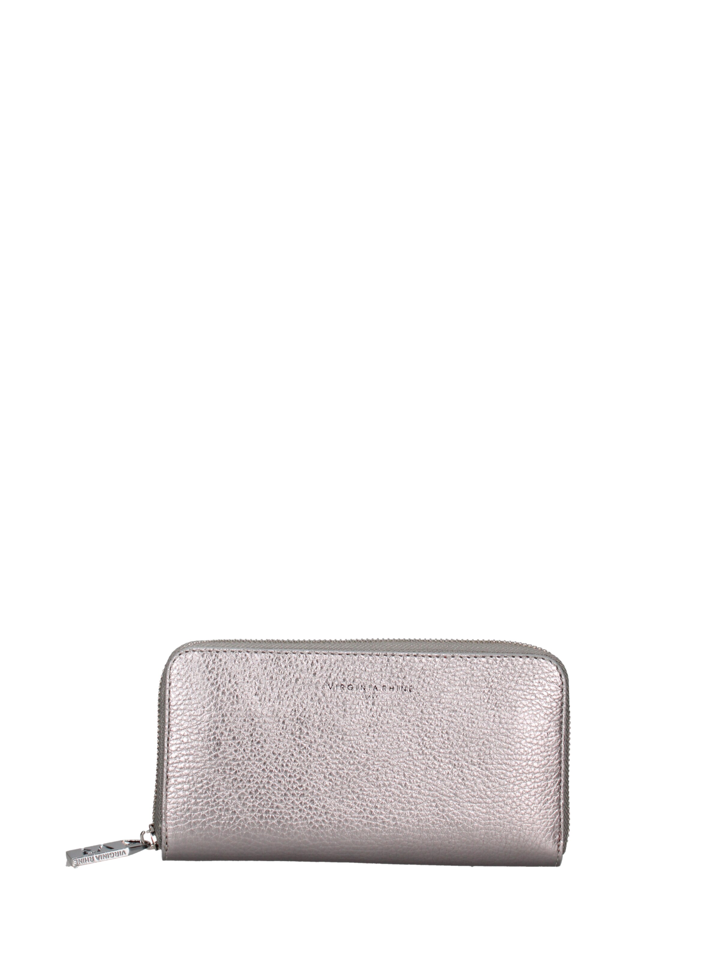 Portamonete 'Portafoglio donna pelle dollaro con zip 20x10 cm' di Virginia Rhinè in argento: frontale