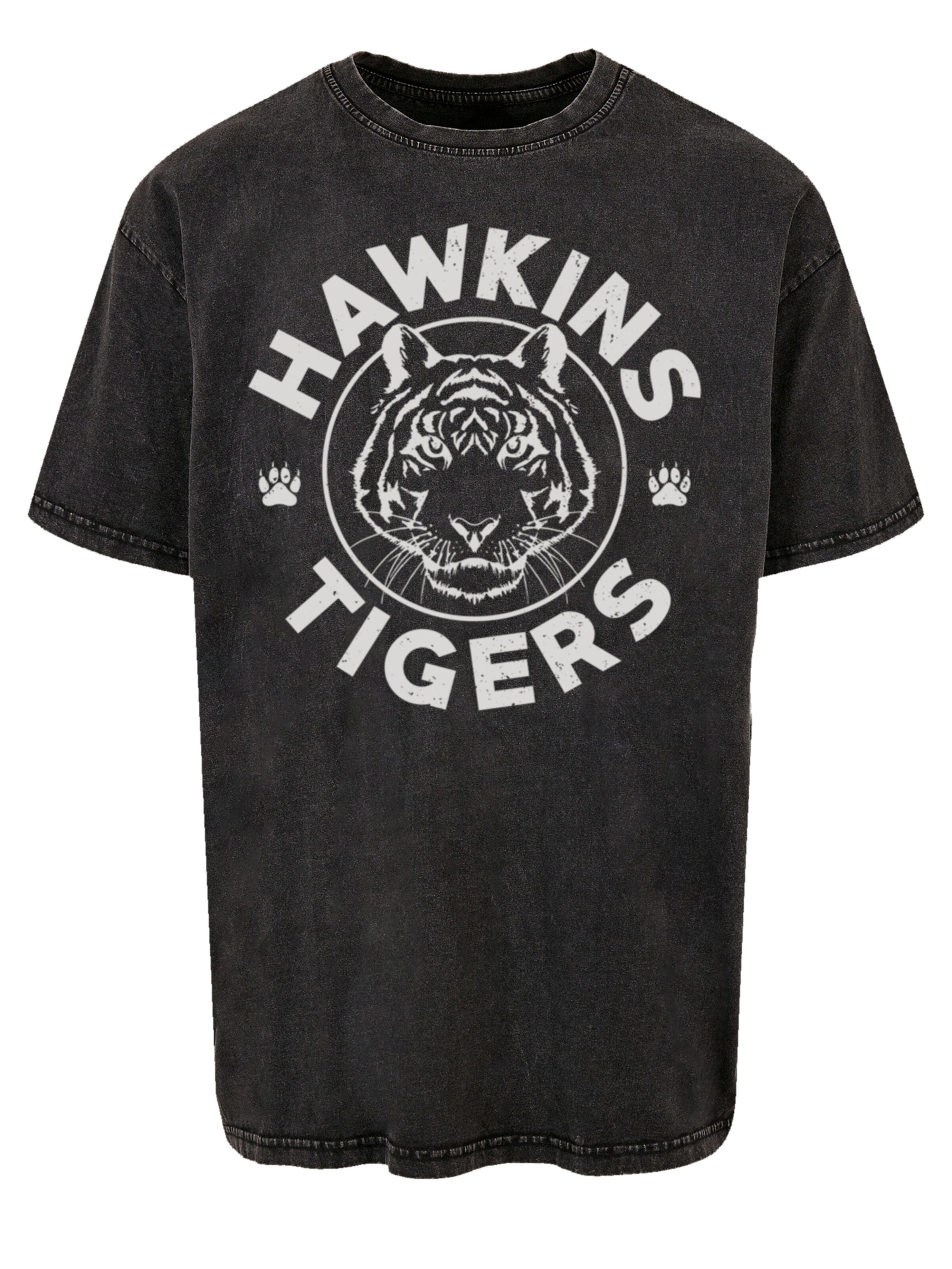 T-Shirt 'Stranger Things Hawkins Grey Tiger Netflix TV Series' F4NT4STIC en noir : devant