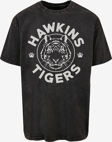 T-Shirt 'Stranger Things Hawkins Grey Tiger Netflix TV Series' F4NT4STIC en noir : devant