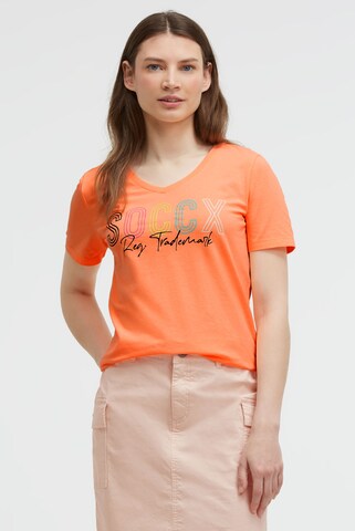 Soccx Basic Logo T-Shirt mit V-Ausschnitt in Orange: Vorderseite
