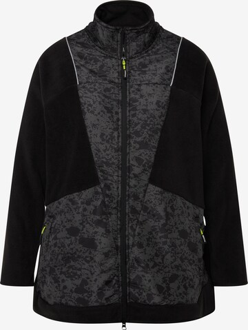 Ulla Popken Zip-Up Hoodie in Black: front