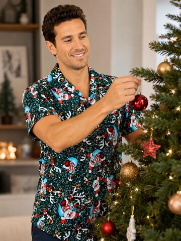 Regular fit Camicia 'Christmas Snowflakes' di King Kameha in verde