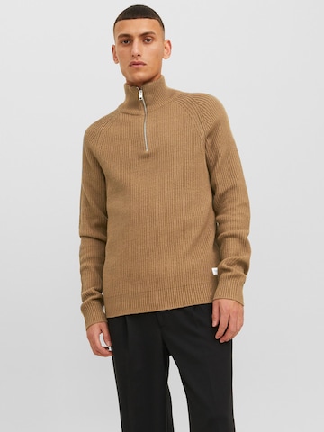 JACK & JONES Sweater 'Pannel' in Brown: front